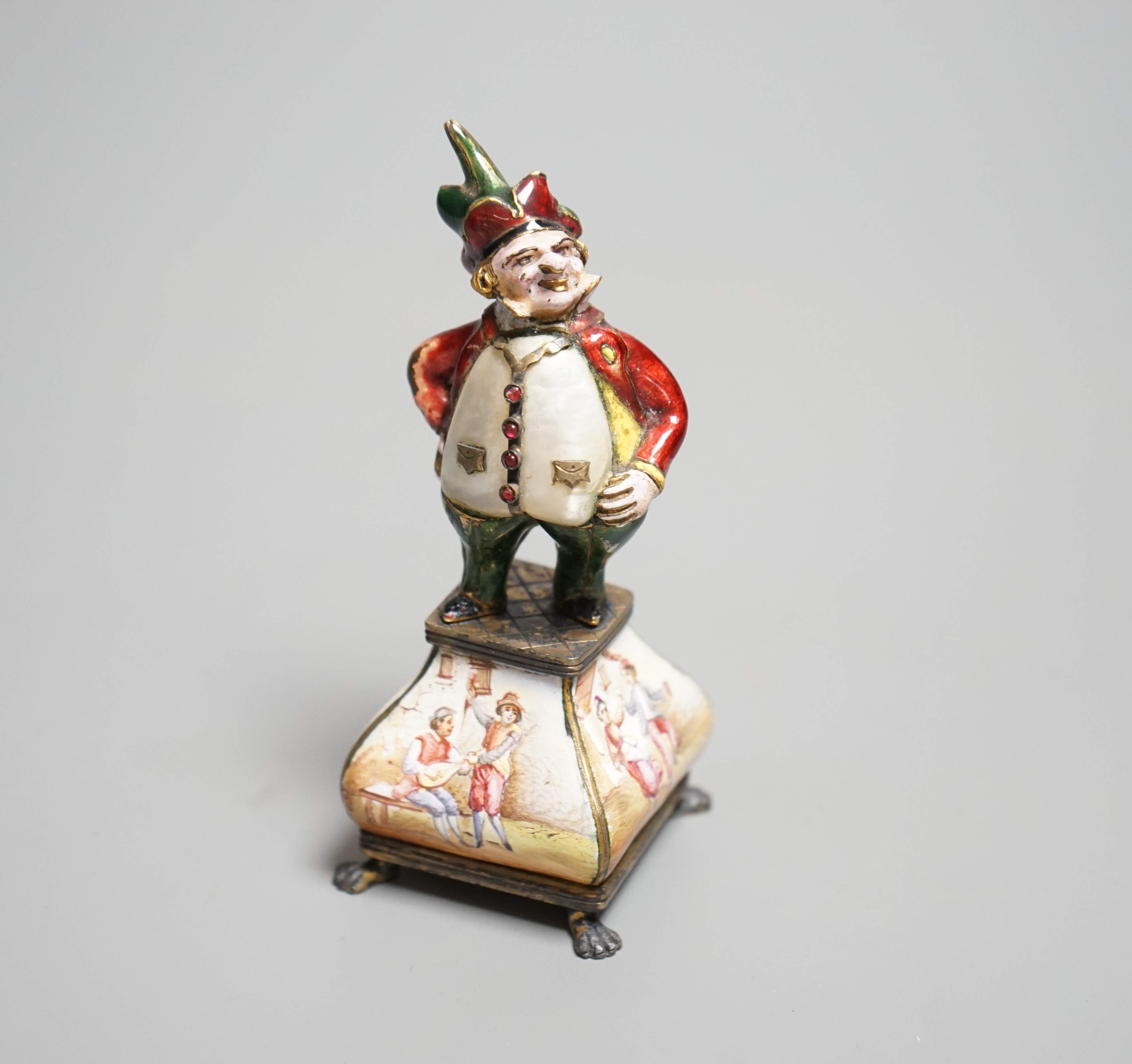 A 19th century Viennese silver and polychrome enamel figure of a jester, height 10cm